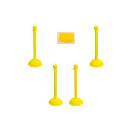 Global Equipment Mr. Chain Heavy Duty Plastic Stanchion Kit With 2"x50'L Chain, 41"H, Yellow, 4 Pack 71302-4